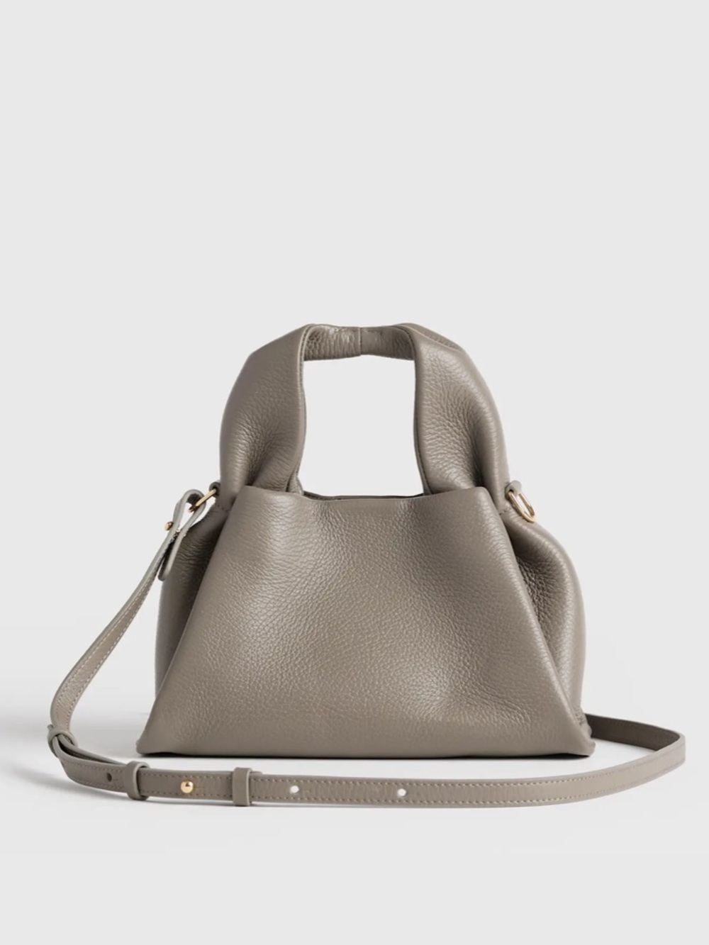 Quince Pebbled Italian Leather Trapeze Crossbody Bag in Mink